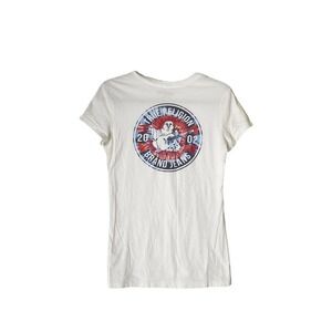 True Religion Womens T-Shirt Sz S Logo Cap Sleeves White